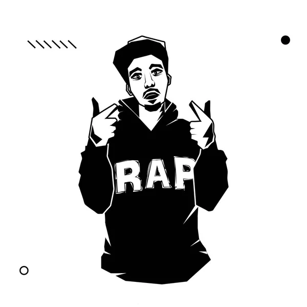 Young male rapper with pointing hands — Stock Vector