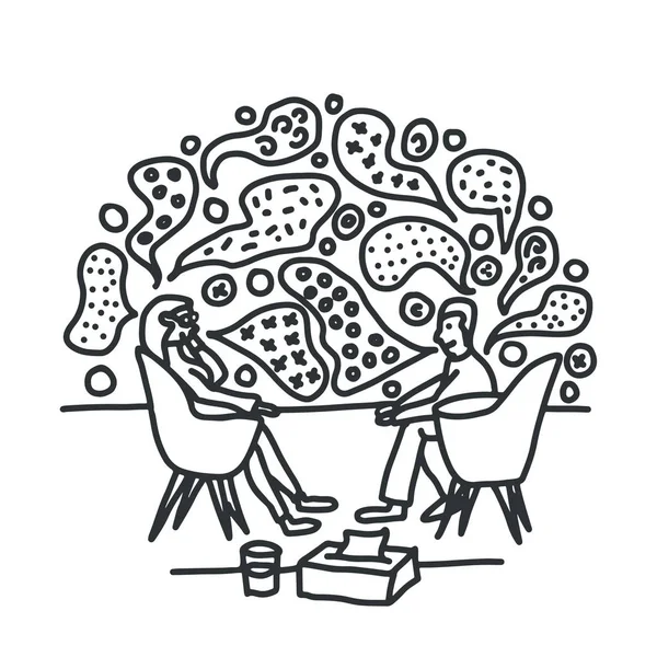 Psicoterapia asesoramiento hablar ideas doodle vector ilustración — Archivo Imágenes Vectoriales