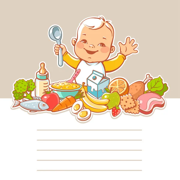 Little boy  with food. — Stock Vector