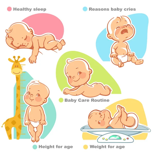 Newborn baby care illustrations. — Stock Vector