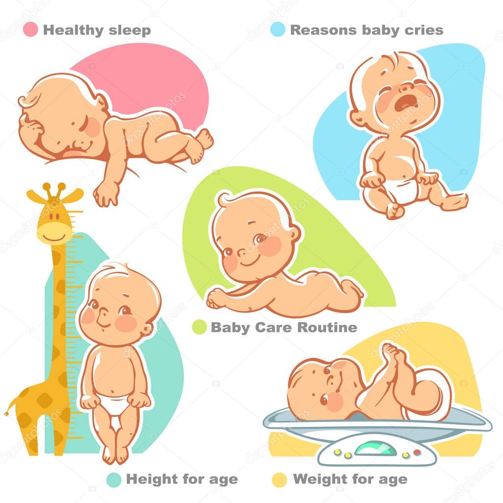 Newborn baby care illustrations.