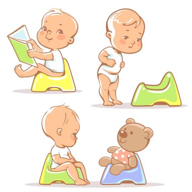 Lazımlık eğitimi. Lazımlık üzerinde oturan bebek.