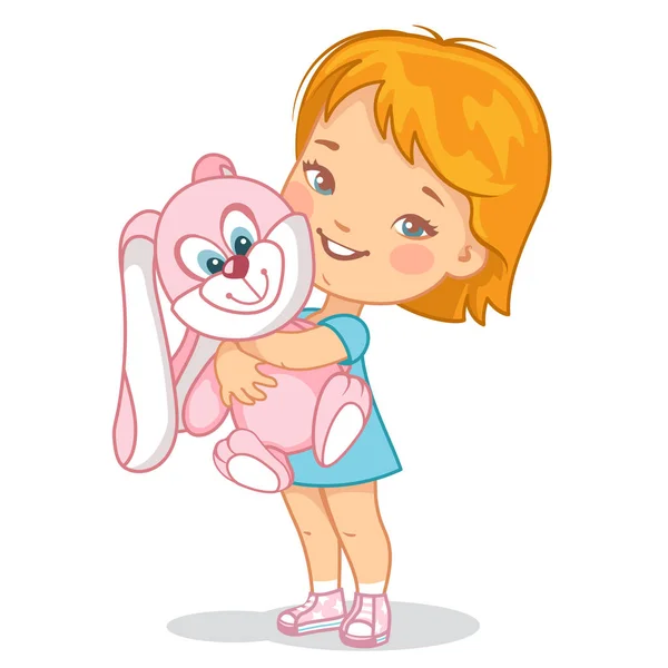เด็กกับของเล่นตุ๊กตากระต่ายสีชมพู — ภาพเวกเตอร์สต็อก