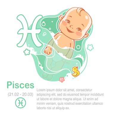 Baby zodiac. Kid as Pisces astrological sign. clipart