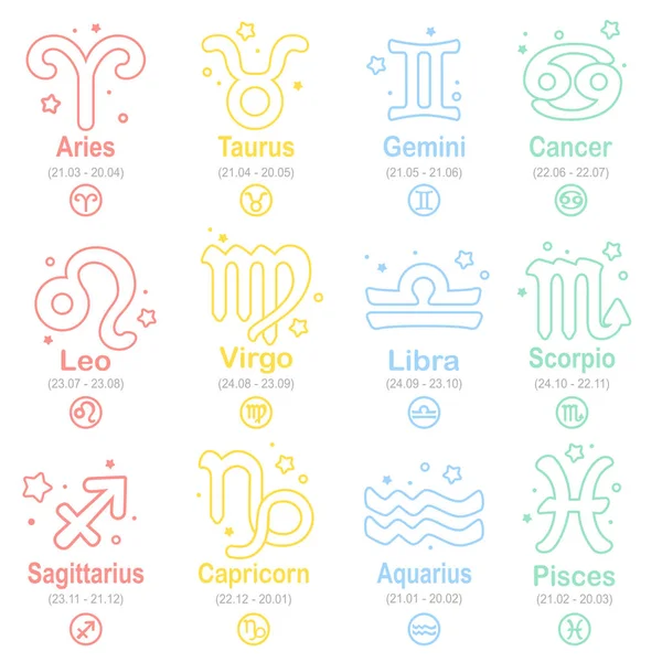 Set of line art zodiac signs — Stock Vector