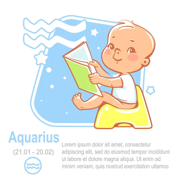 Zodiaco del bambino. Ragazzo come segno astrologico Acquario . — Vettoriale Stock