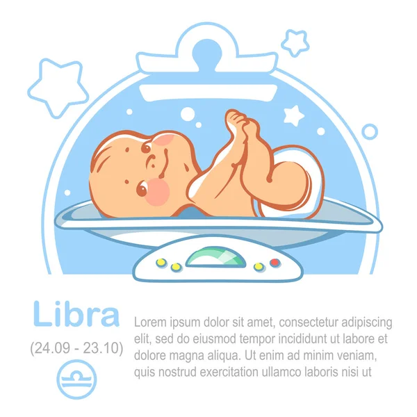 Zodíaco de bebé. Niño como signo astrológico Libra . — Vector de stock