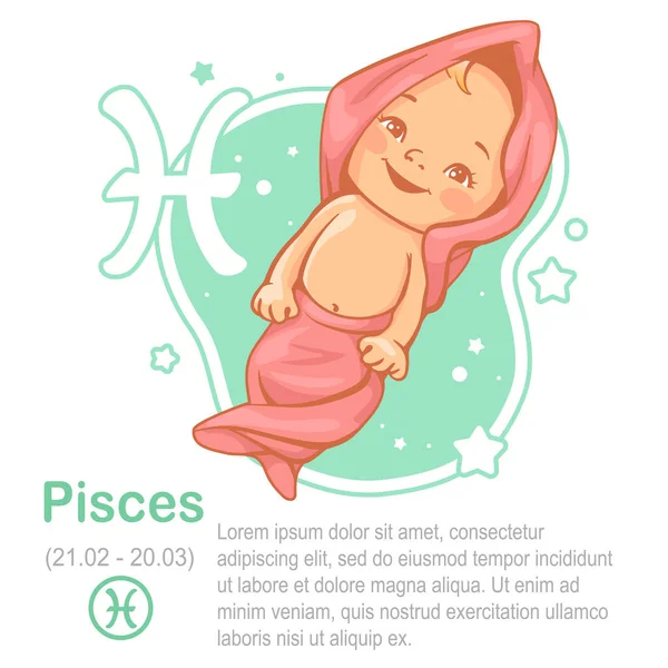 Baby zodiac. Kid as Pisces astrological sign. — Stock Vector