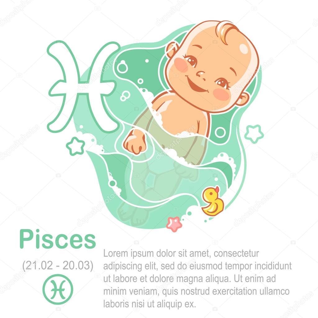Baby zodiac. Kid as Pisces astrological sign.