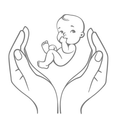 Ellerini, bebek Bebek Bakımı, aile sevgisi, koruma, gebelik logosu. 