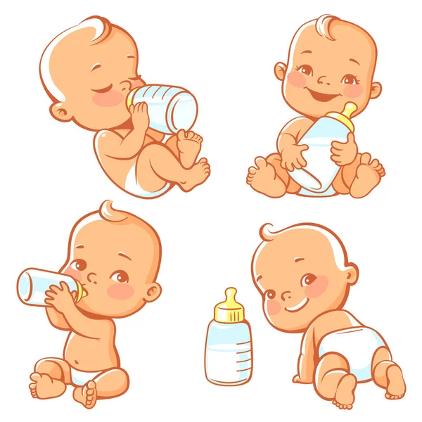 Baby met fles melk — Stockvector