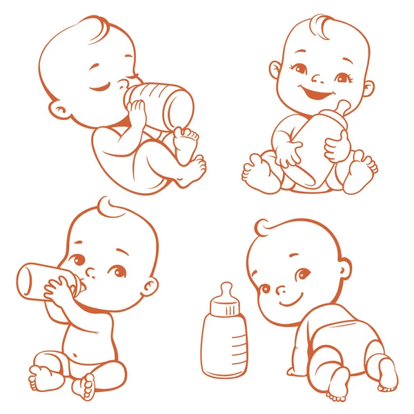 Baby met fles melk — Stockvector