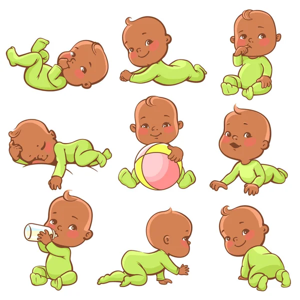 Set with cute little baby in different situations. — Stock Vector