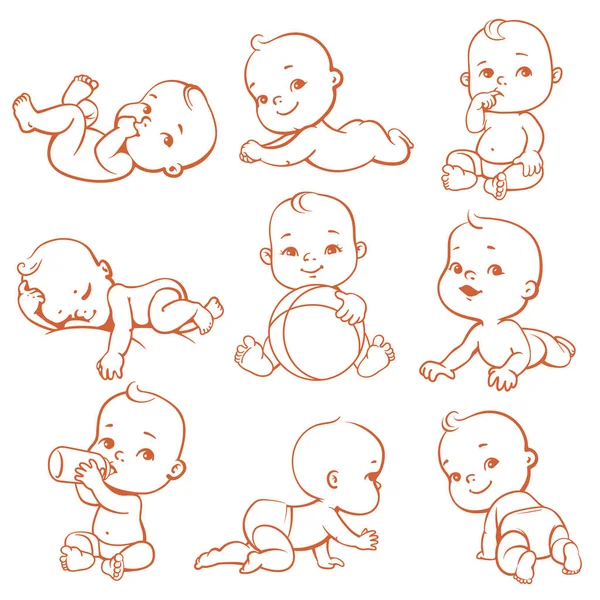 Set with cute little baby in different situations. — Stock Vector