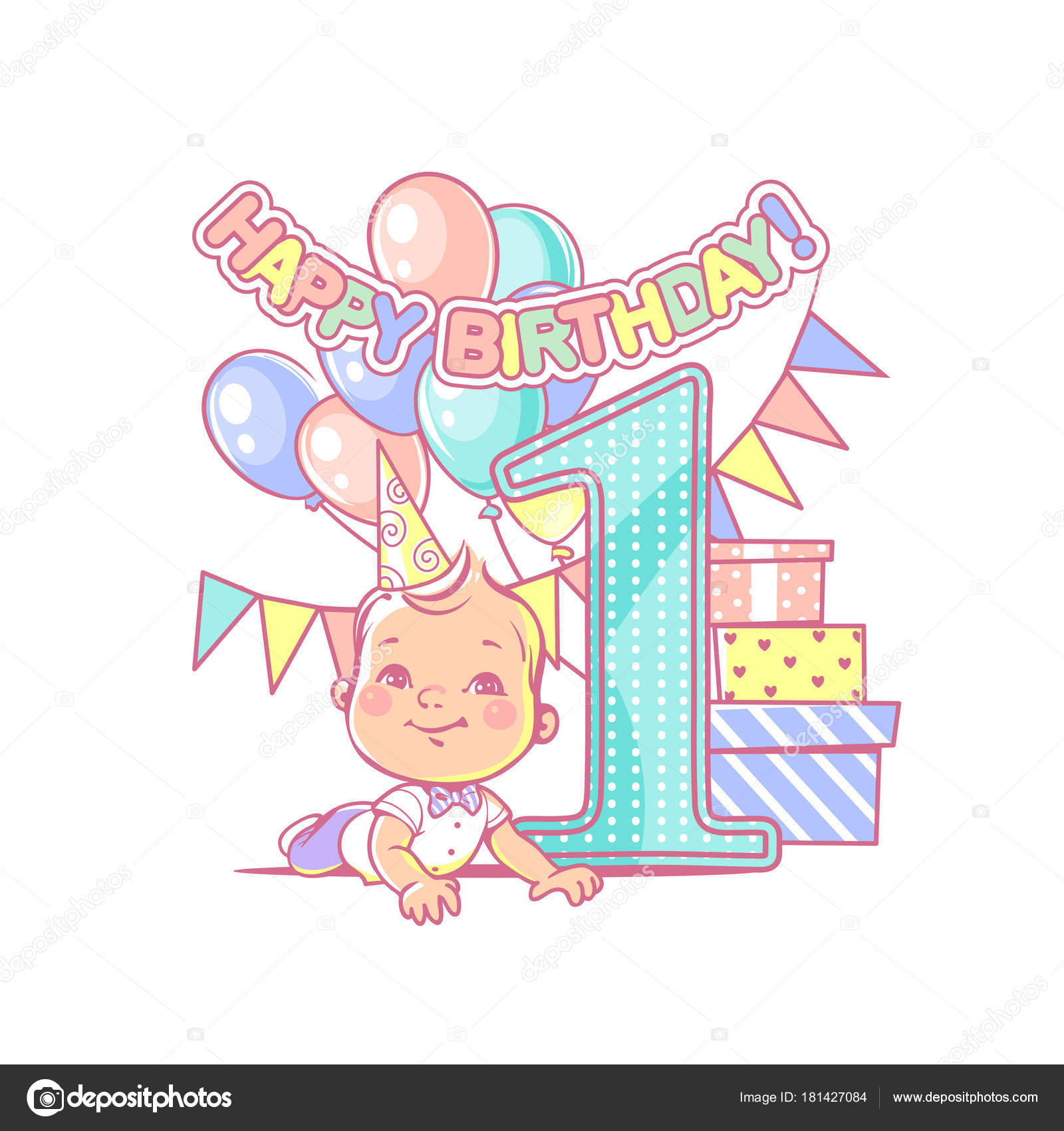 Ragazzo Anno Prossimo Gran Numero Prima Celebrazione Anno Festa pleanno — Vettoriale Stock