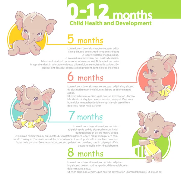 Set Bayi Kesehatan Dan Ikon Pengembangan Infografis Pertumbuhan Bayi Dari - Stok Vektor