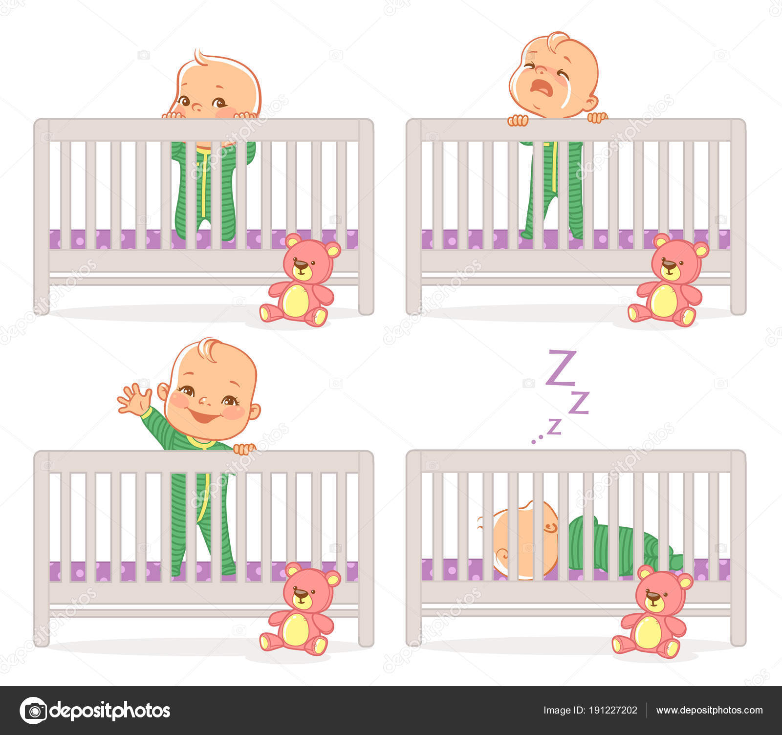 Little Baby Crib Baby Boy Stand His Bed Kid Different Stock
