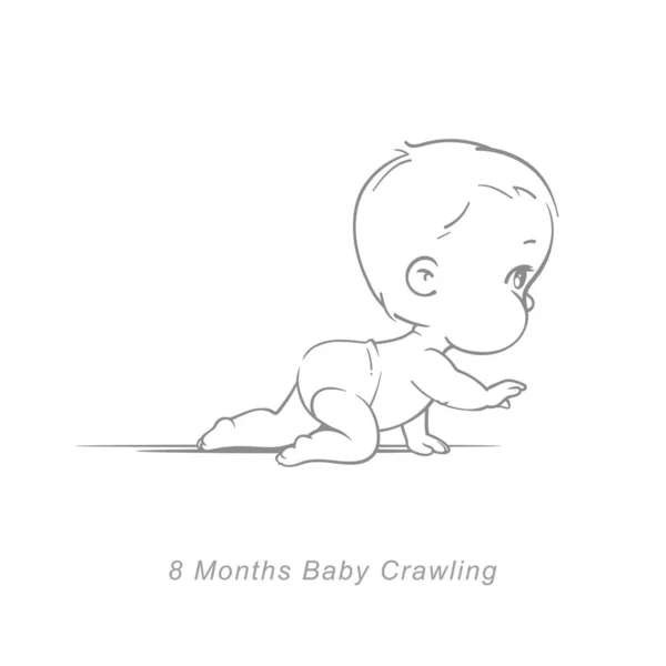 Pequeno bebê de oito meses. Estágios de desenvolvimento do bebê no primeiro ano. — Vetor de Stock