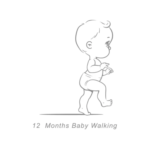 Pequeno bebê de 12 meses. marcos de desenvolvimento do bebê no primeiro ano. —  Vetores de Stock