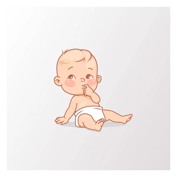 Bebek bezli şirin bir kız ya da erkek bebek oturuyor... — Stok Vektör
