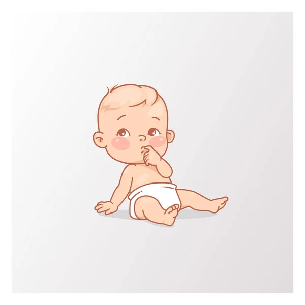 Lindo bebé niño o niña en pañal sentado .. — Vector de stock