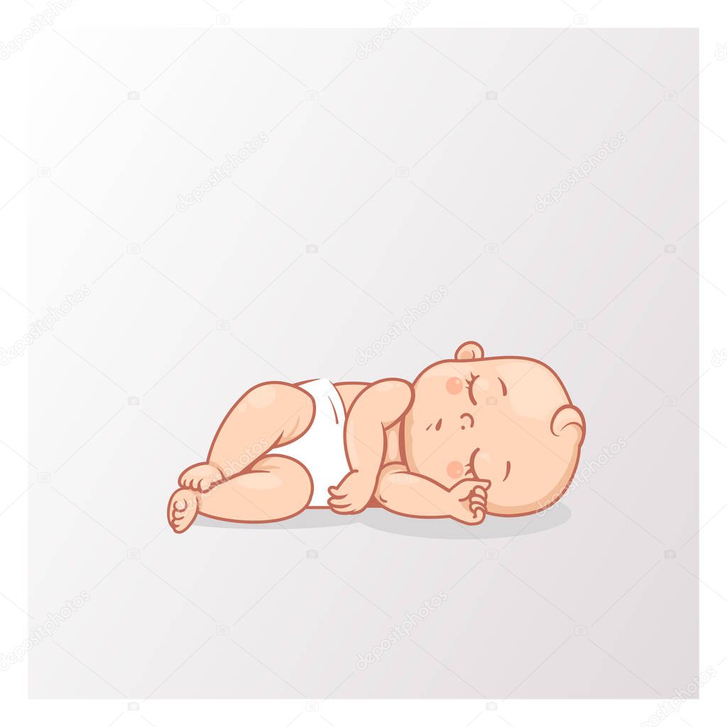 Cute little baby boyar girl in diaper sleeping. 
