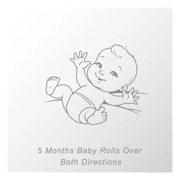 Pequeno bebê de 5 meses. Os marcos de desenvolvimento do bebê no primeiro ano. —  Vetores de Stock