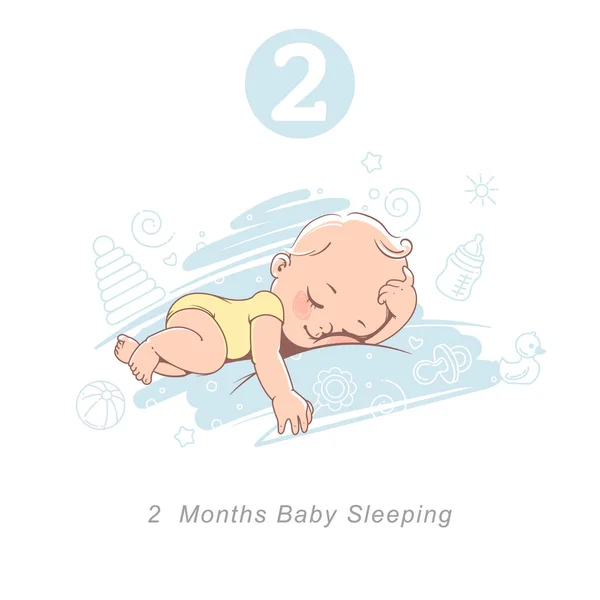 Pequeño bebé de 2 meses. Los hitos del desarrollo del bebé en el primer año. — Archivo Imágenes Vectoriales