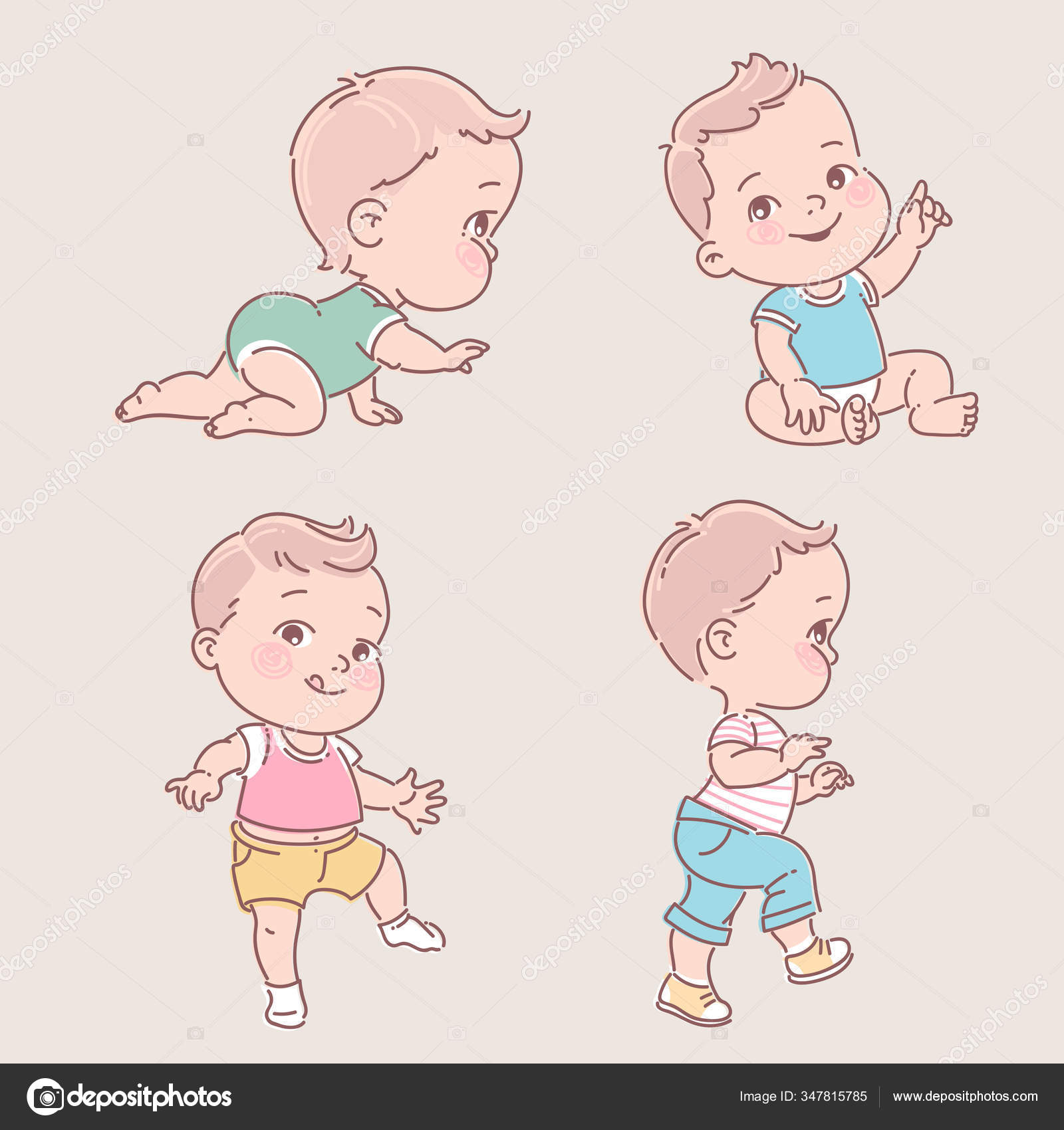 Baby Walk Stock Illustrations (Baby boy in Cute active little boy