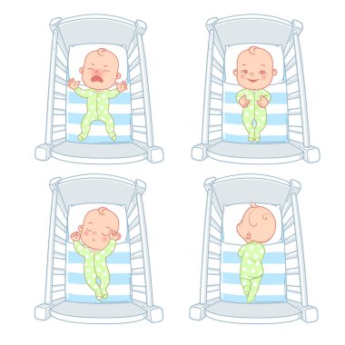 Cute little baby in bed. Set of illustrations. clipart
