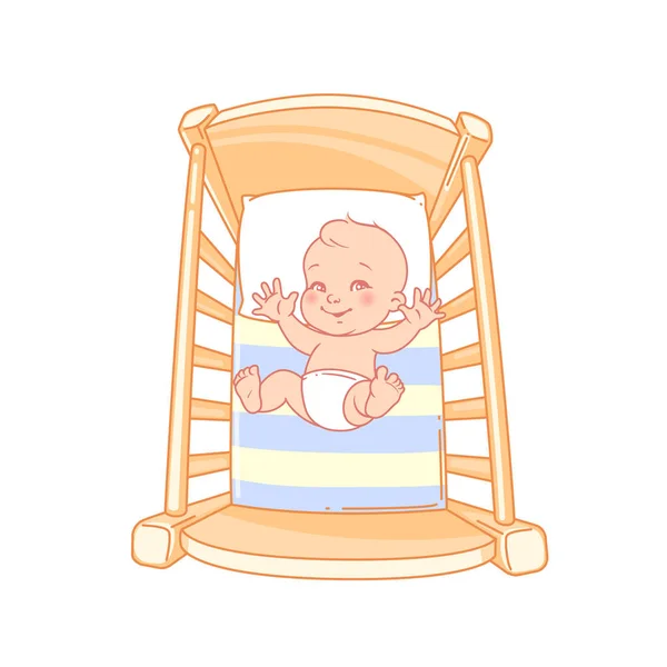 Cute little baby awake, play in bed. — Stock Vector