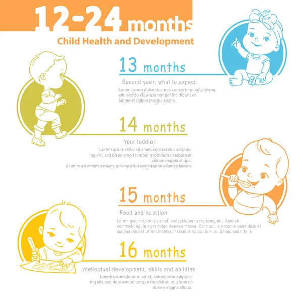 Conjunto de ícone de saúde e desenvolvimento infantil. 13-16 meses . —  Vetores de Stock