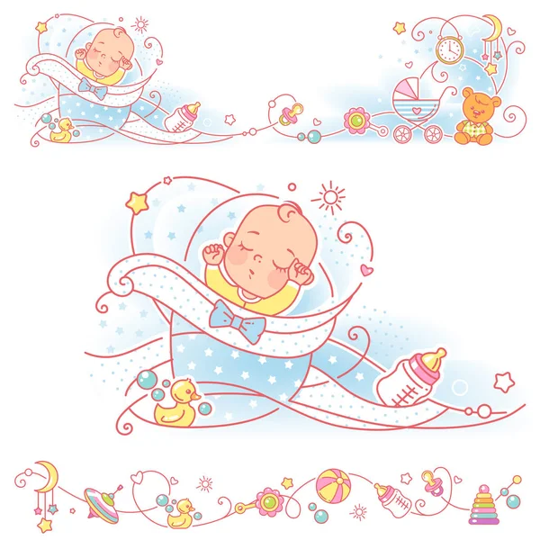 Baby and toys borders. decorative elements frame. — Stock Vector