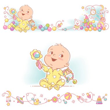 Bebek ve oyuncak sınırları. dekoratif elementler çerçevesi.