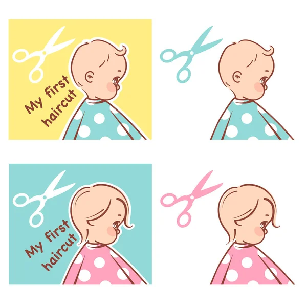 Baby pojke eller flicka första frisyr klistermärken set. — Stock vektor