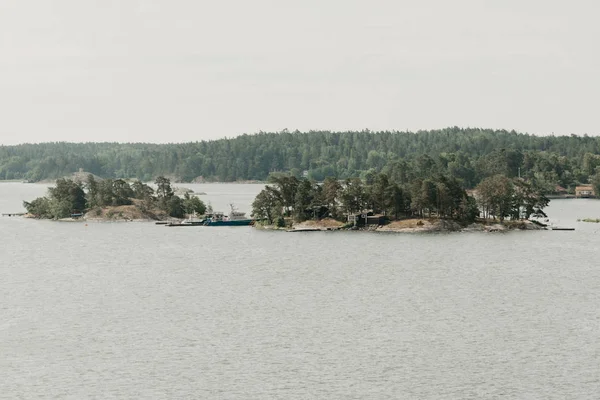 Beautiful Island Forest Village Two Moored Ships — Stock Photo, Image