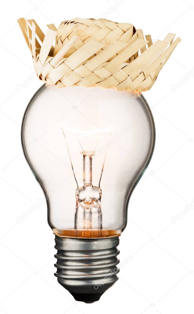 Glowing light bulb isolated on white background