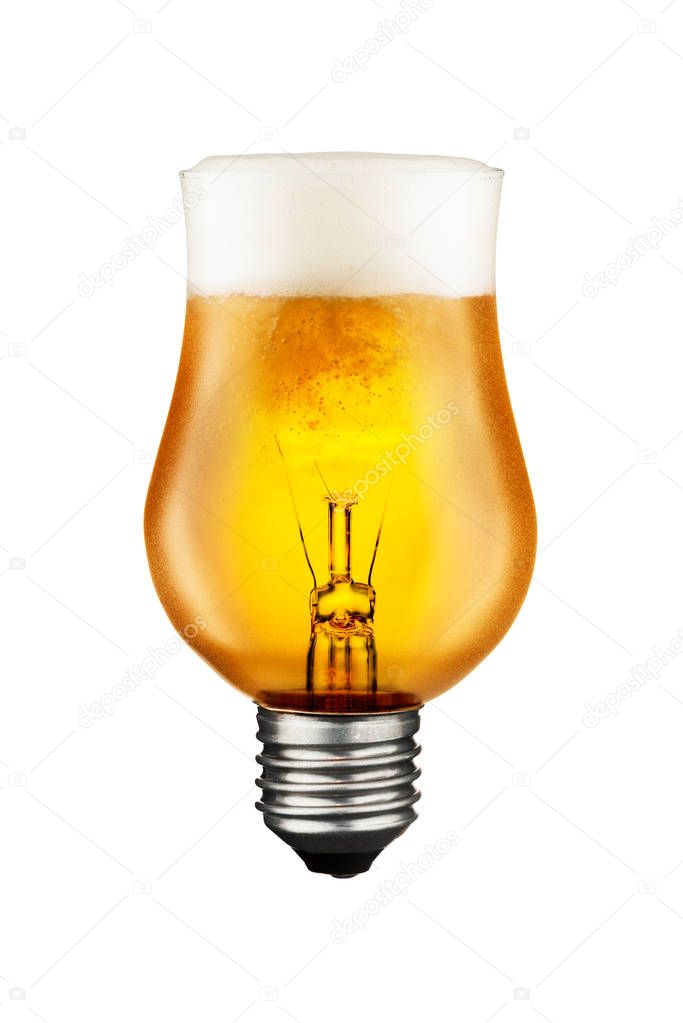 Beer glass glowing bulb idea concept