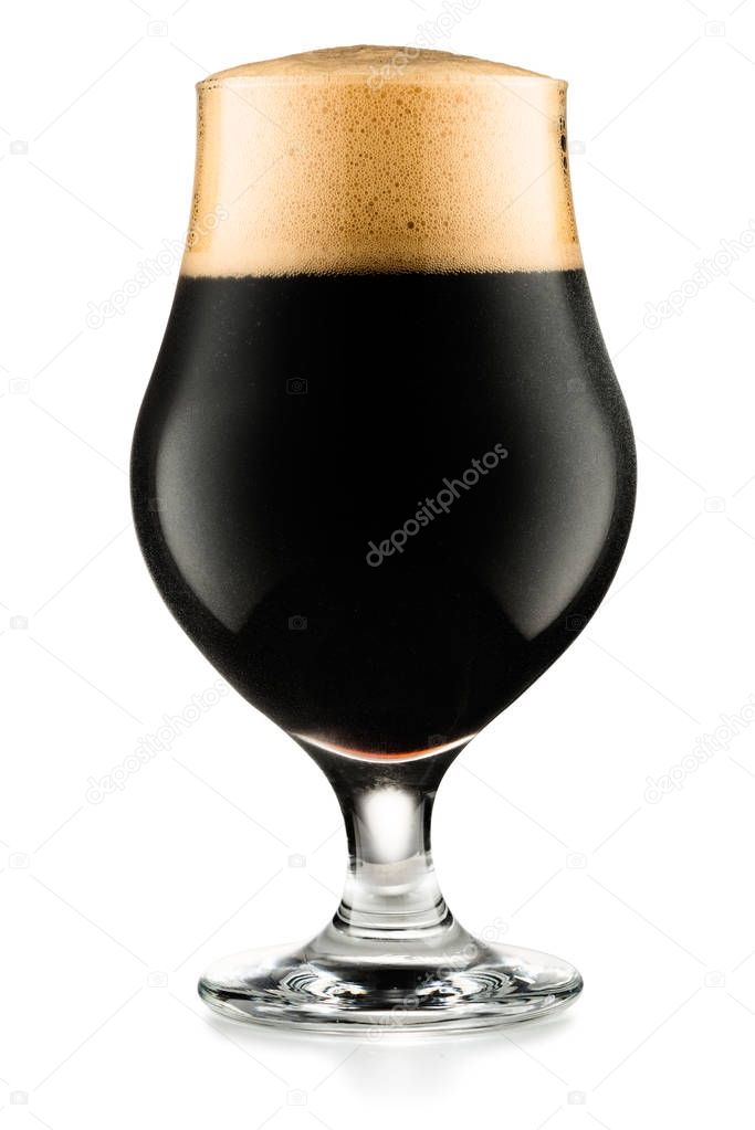 Glass of dark beer isolated on white background