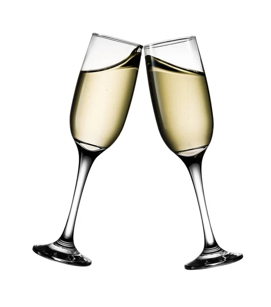 Dvě sklenice šampaňského, izolované na bílém pozadí — Stock fotografie