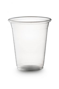 Tek kullanımlık plastik kap beyaz arka plan üzerinde izole
