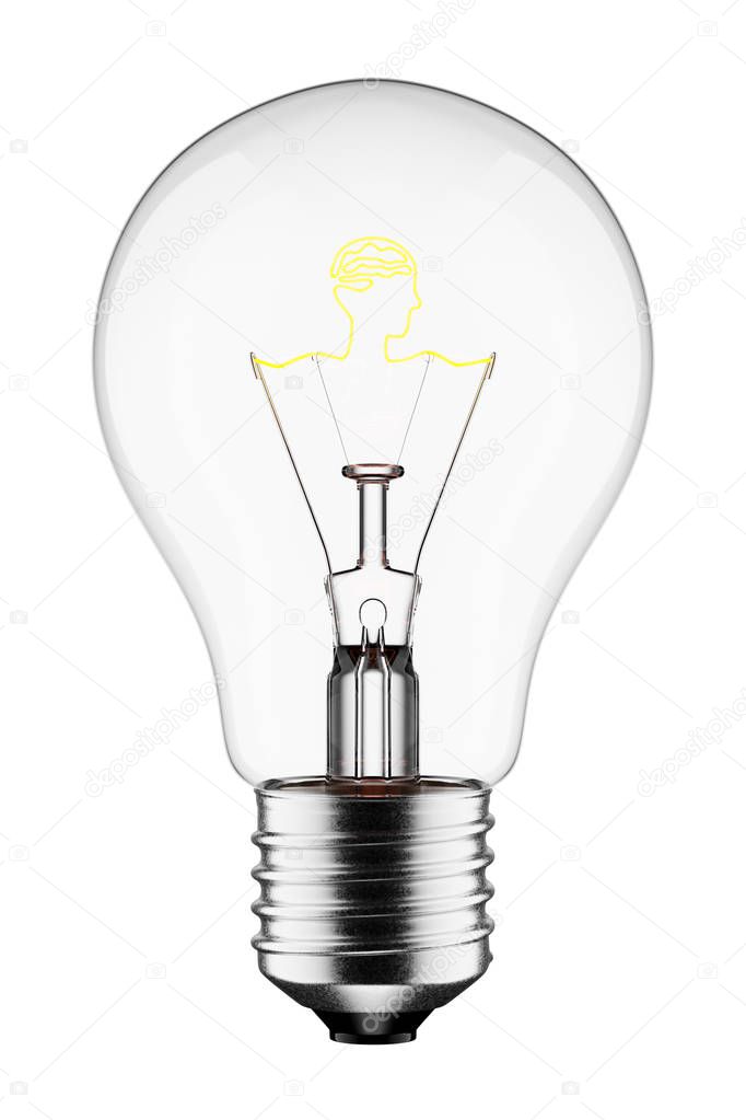 3D Glowing Light Bulb with the Filament Shaped as a Head and Bra