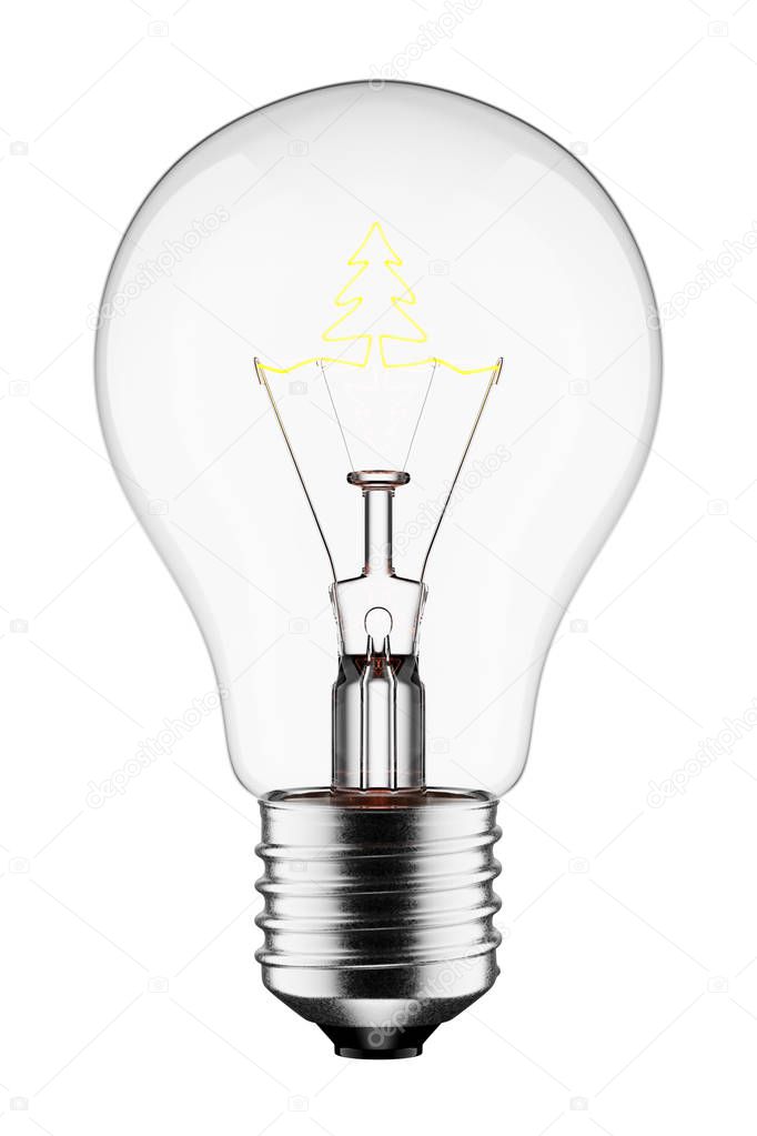 3D Glowing Light Bulb with the Filament Shaped as a Tree