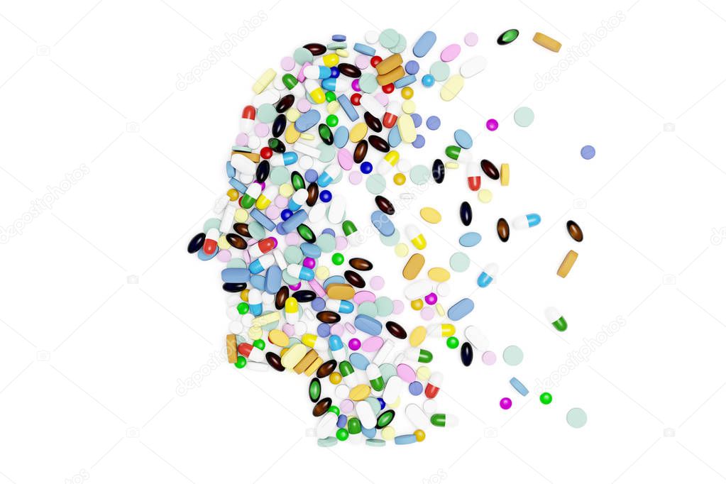 Close up Group of 3D Rendered Drugs or Medicine Pills Arranged i