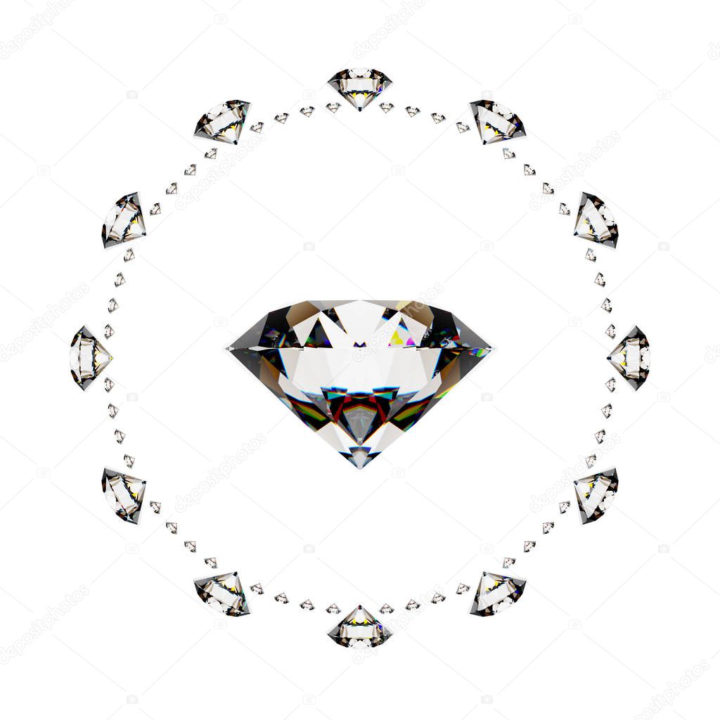 3D Rendered Clock Arranged Diamonds Isolated On White Background