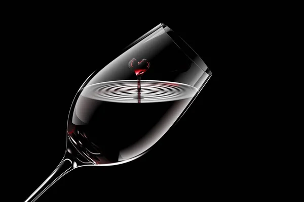 3D在黑色背景的玻璃杯中倒入红酒 — 图库照片
