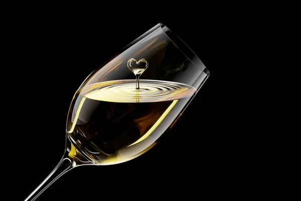 3d Gesmolten witte wijn in een glas geïsoleerd op zwarte achtergrond — Stockfoto