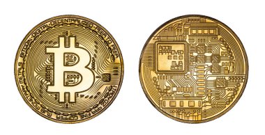 Kripto Para Birimi Altın Bitcoin Beyaz Arkaplanda tecrit edildi. Şey...