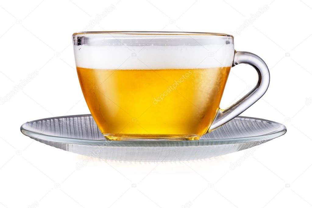 Saucer and Tea Cup With Beer Isolated On White Background