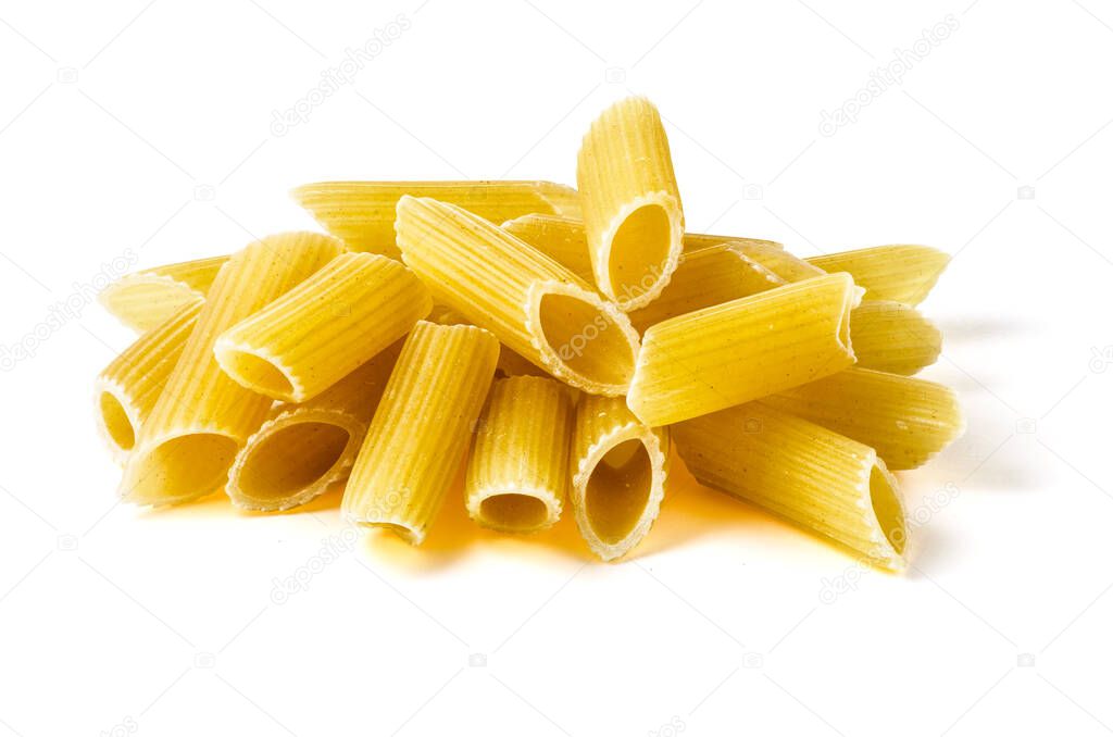 Heap of Penne Pasta Isolated on White Background with Clipping Path